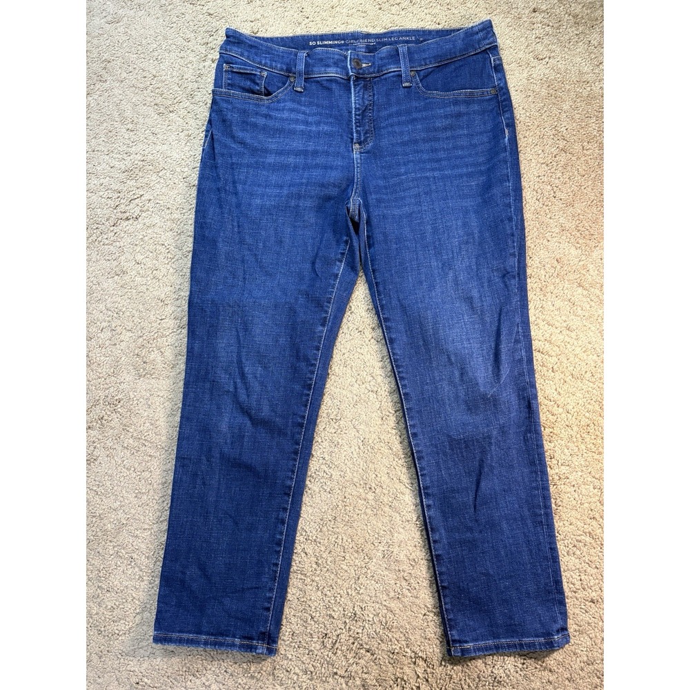 CHICOS Jeans Womens Size 8P Slimming Girlfriend Ankle Slim Leg Medium Dark Denim